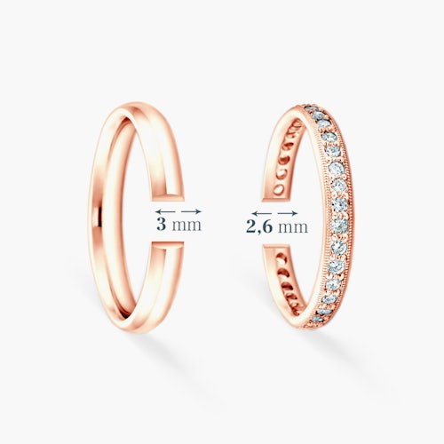 Obrączki ślubne: różowe złoto, półokrągłe, 3 mm